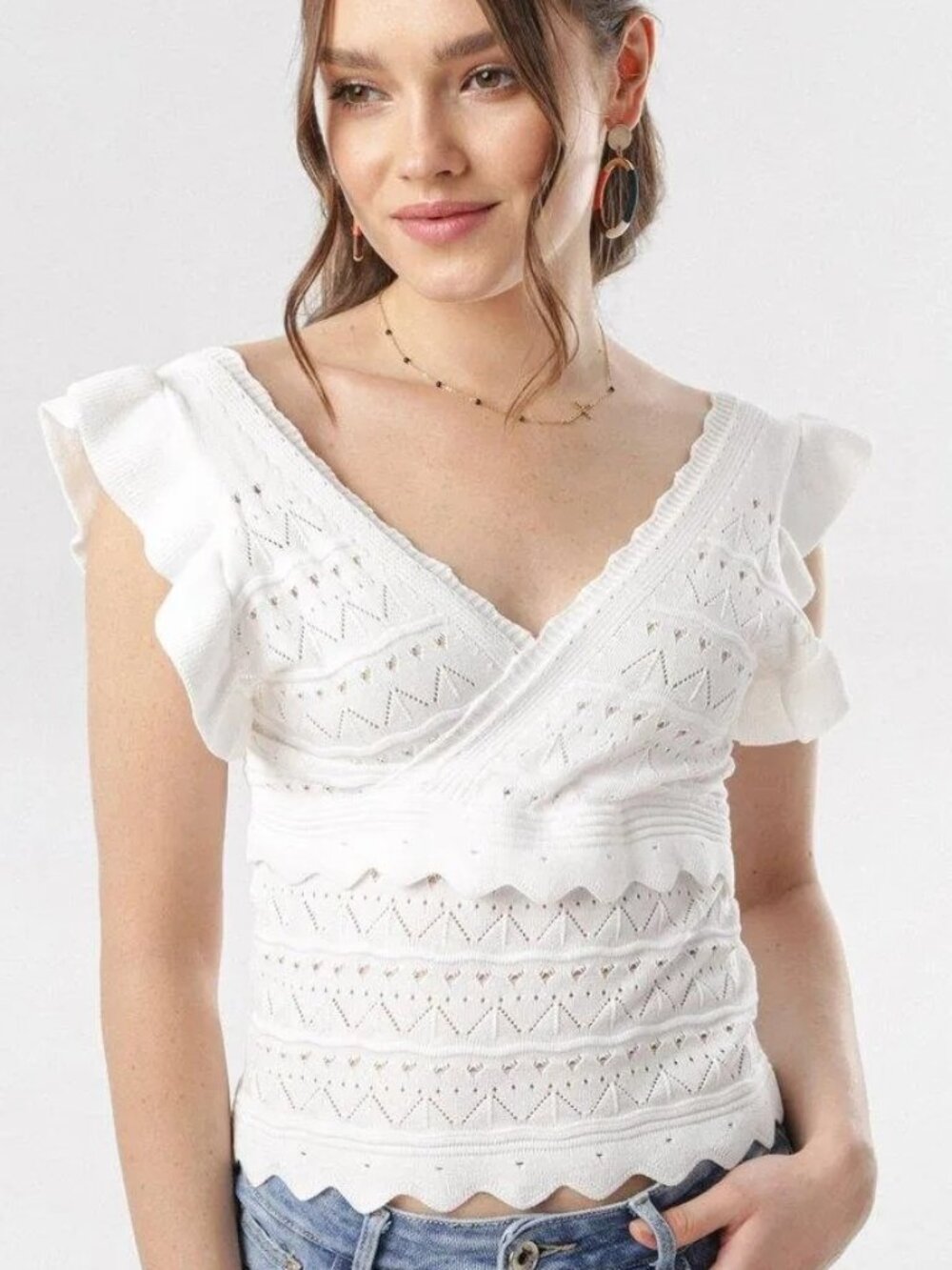 Line & Dot Charlotte Crochet Knit Sweater Tank Size Medium